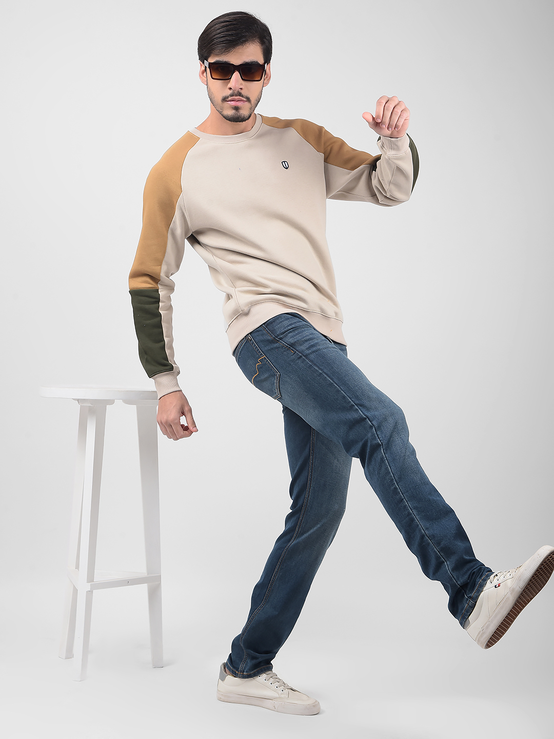 Numero Uno Men Color Block Beige Sweat Shirt